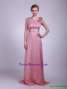 2016 Most Popular Hand Made Flowers and Belt Prom Dress in Pink