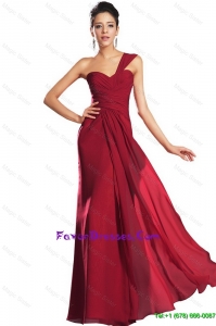 Discount One Shoulder Ruched Prom Dresses in Wine Red for 2016