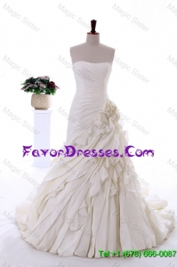 Pretty Exquisite Hand Made Flowers and Ruffles Wedding Dresses with Brush Train