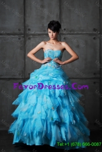 Pretty Perfect Ball Gown Appliques and Ruffles Wedding Gowns in Aqua Blue