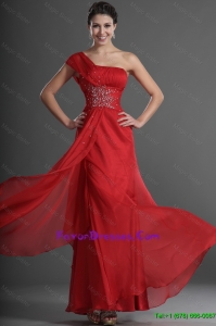 2016 Discount One Shoulder Beading and Ruching Prom Dresses in Red