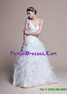 Cheap Classical A Line One Shoulder Wedding Dresses with Ruffles