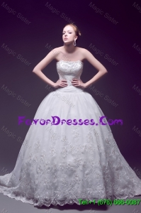 Cheap Custom Made Ball Gown Strapless Wedding Dresses with Appliques