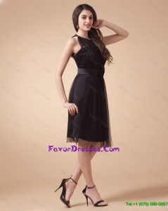 Classical Belt and Hand Made Flowers Short Prom Dresses in Black