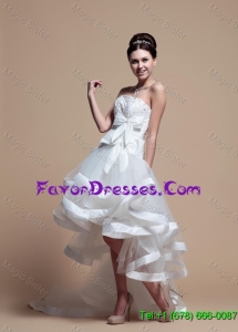 Elegant Strapless High Low Wedding Dresses with Bowknot
