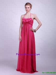 Pretty Halter Top Brush Train Prom Dresses in Hot Pink