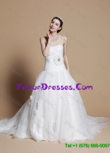 2016 Romantic A Line Strapless Wedding Dresses with Hand Made Flowers