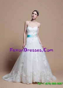 Cheap 2016 Romantic A Line Sweetheart Appliques Wedding Dresses with Belt