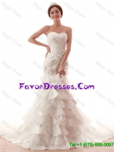 Cheap Gorgeous Beading and Ruffles White Wedding Dress with Brush Train