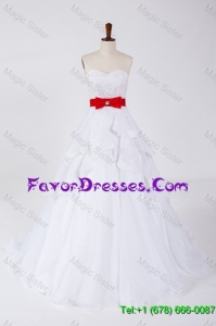 Cheap Classical Beading and Bowknot Wedding Dresses with Brush Train