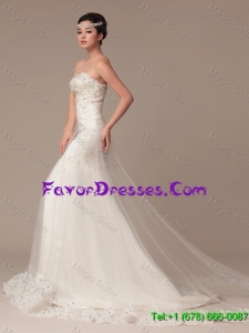 Cheap Luxurious Beading and Lace White Wedding Dress with Court Train