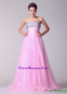 Cheap Pretty Princess Sweetheart Rose Pink Prom Dresses with Brush Train