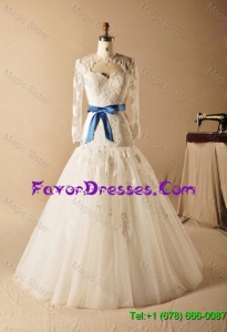 Pretty Custom Made A Line High Neck Appliques Wedding Dresses with Ribbons