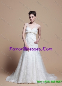 Pretty Custom Made Lace A Line Wedding Dresses with Hand Made Flowers