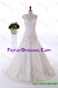 Pretty Wonderful Appliques and Hand Made Flowers Court Train Wedding Gowns