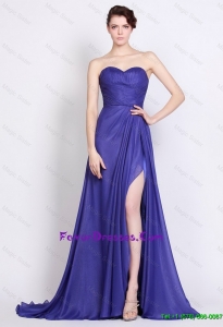 Beautiful Luxurious Sweetheart High Slit Prom Dresses in Royal Blue