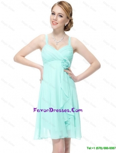 Cheap New Style Short Hand Made Flowers Prom Dresses with Straps