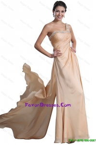 Fashionable Empire Beaded and Ruched Prom Dresses in Champagne