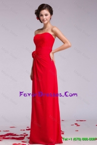 Pretty Gorgeous Strapless Hand Made Flowers Prom Dresses in Red