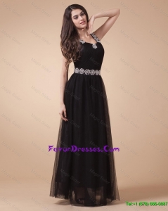 Cheap Fashionable 2016 Zipper Up Straps Tulle Prom Dresses in Black