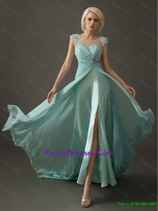 Pretty Gorgeous Cap Sleeves Prom Dresses with Beading and Appliques