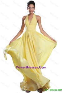 Beautiful Fashionable Empire Ruched Yellow Prom Dresses with Halter Top