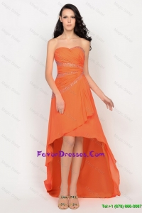 Beautiful High Low Orange Prom Dress with Beading for 2016