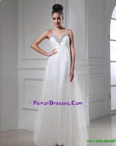 Best Selling Straps Beaded Tulle Prom Dresses in White