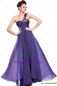 Cheap New Arrivals One Shoulder Purple Prom Dresses with Beading