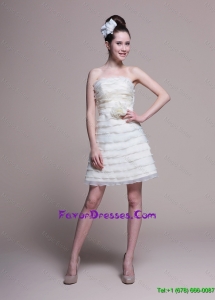 Cheap Romantic Strapless Short Prom Dresses with Ruffled Layers