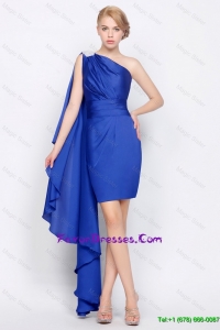 Column One Shoulder Beaded Prom Gowns in Royal Blue