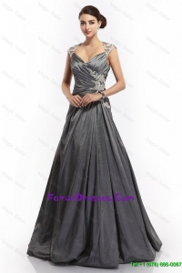 Latest A Line Straps Appliques Prom Dresses with Brush Train