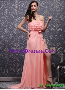 Lovely Empire Brush Train Ruffled Layers and Bowknot Prom Dresses