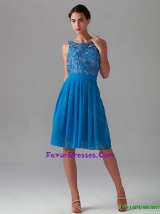 Pretty Beautiful Empire Bateau Blue Prom Dresses with Lace