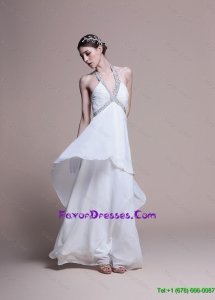 Artistic Empire Halter Top Prom Dresses with Beading in White
