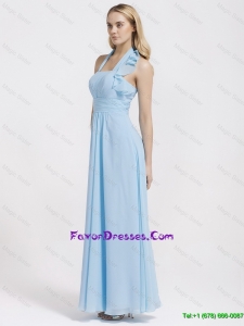 Beautiful Gorgeous Halter Top Ruffles and Belt Baby Blue Prom Dresses for 2016