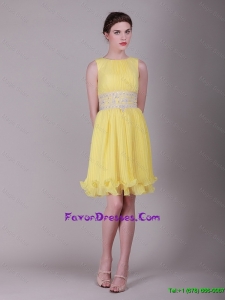 Cheap Beautiful Bateau Mini Lengt Beaded Prom Dresses in Yellow