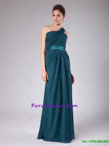 Cheap Elegant One Shoulder Teal Prom Dresses with Ruching