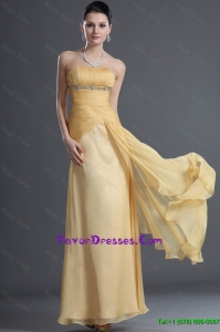 Discount Beading and Ruching Prom Dresses in Gold for 2016