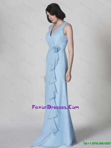 Discount Hand Made Flower and Ruffles Light Blue Prom Dresses
