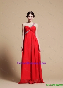 Elegant Empire One Shoulder Red Prom Dresses with Beading