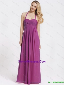 Pretty 2016 Exquisite Halter Top Fuchsia Prom Dresses with Ruching