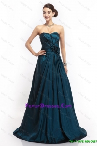Pretty Sweetheart Hand Made Flowers Prom Dresses in Navy Blue