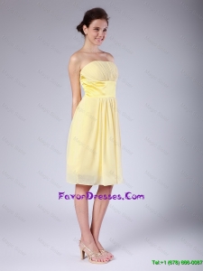 Beautiful Hot Sale Yellow Strapless Prom Dresses with Knee Length