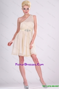Beautiful One Shoulder Beaded Prom Dresses in Champagne