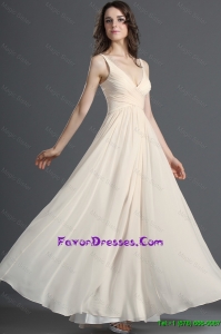 Beautiful Perfect Straps Long Champagne Prom Dress with Ruching for 2016