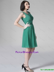 Cheap Hot Sale Scoop Green Prom Dresses with Hand Made Flowers
