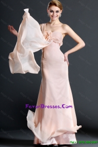 Exclusive One Shoulder Hand Made Flowers Prom Dresses in Pink