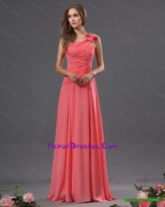 Most Popular One Shoulder Watermelon Prom Dresses with Ruching