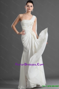 New Arrival One Shoulder Appliques White Prom Dress with Watteau Train